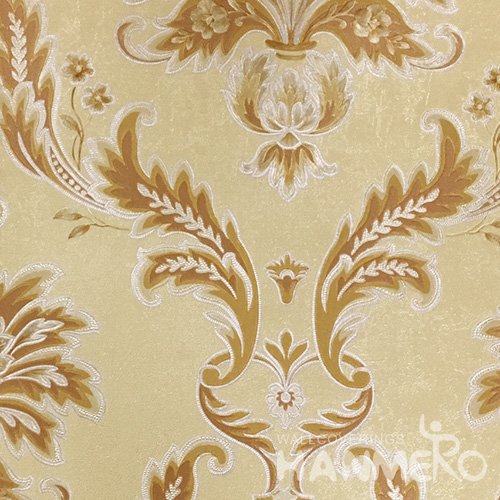 HANMERO 0.53*10M/Roll European PVC Embossed Wallpaper With Yellow Damask For Wall