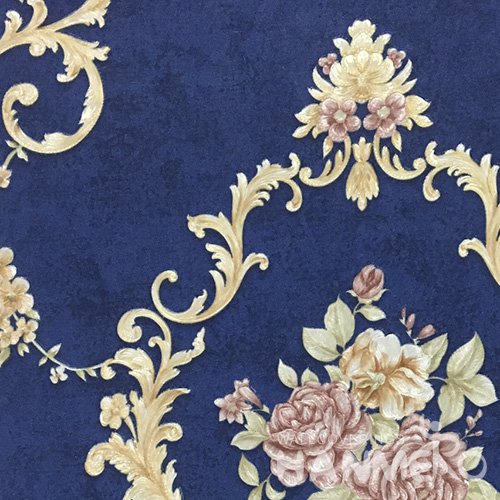 HANMERO 0.53*10M/Roll European PVC Embossed Wallpaper With Blue Damask For Wall