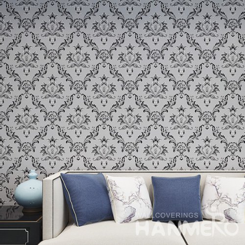 HANMERO Embossed European Floral Black And Grey PVC Wallpaper For Home Interior Decoration