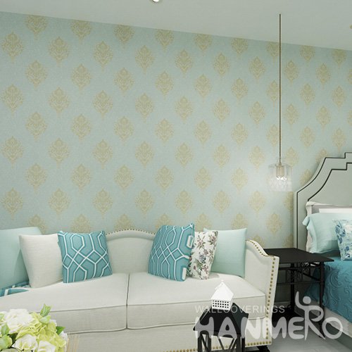 HANMERO SGS Light Blue European Durable 1.06m PVC Wallpaper From China For Interior Home