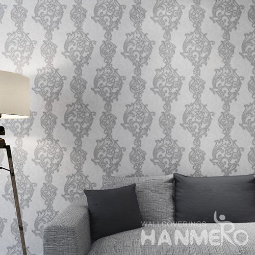 HANMERO Grey 1.06m European Embossed Living Room PVC Wallpaper With Flowers