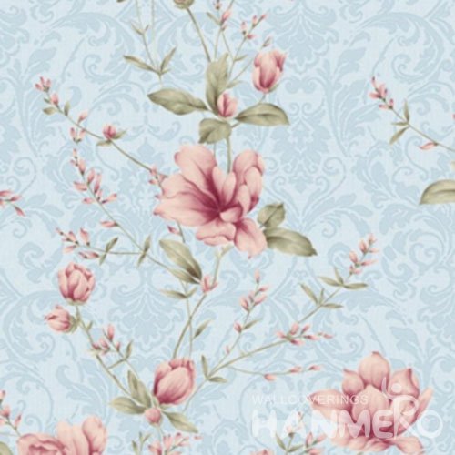 HANMERO Blue And Pink Pastoral 1.06m PVC Embossed Wallpaper With Flowers Seller